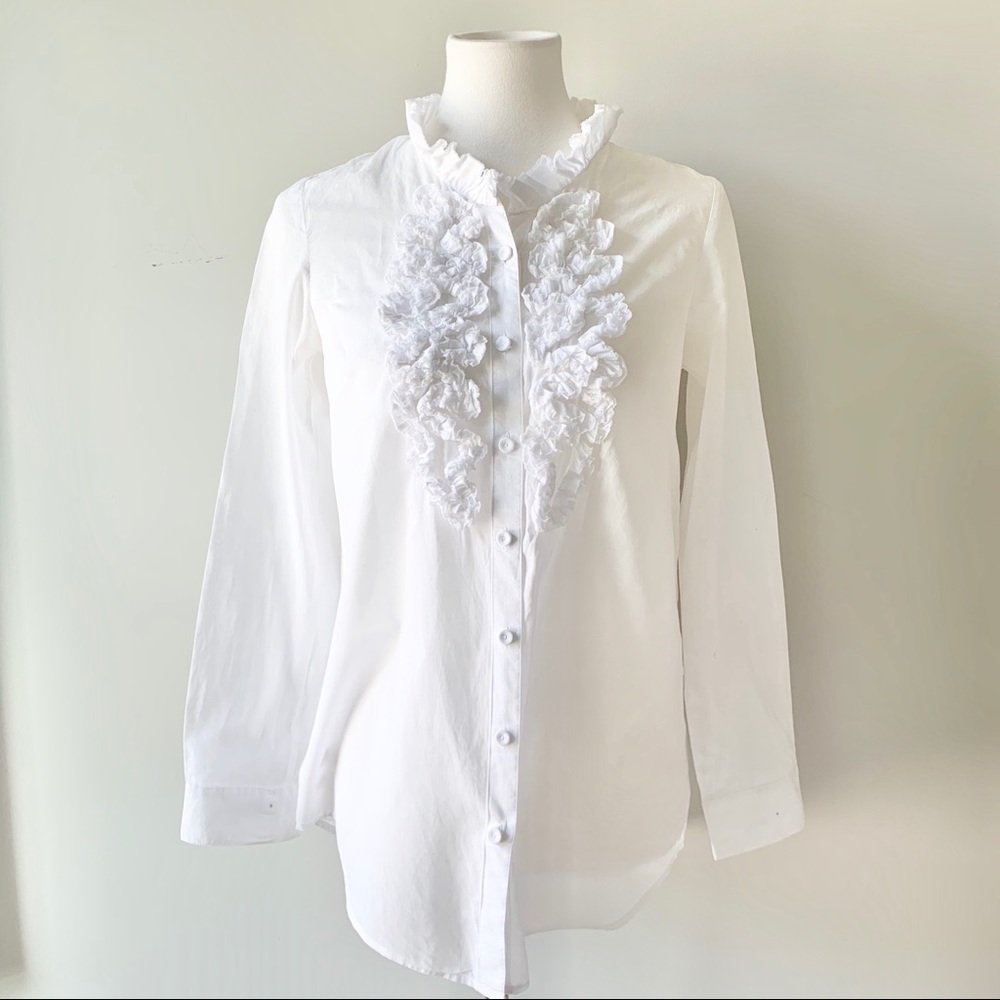 Loft Ruffle Shirt Long Sleeve Size X- Small - Picture 4 of 10